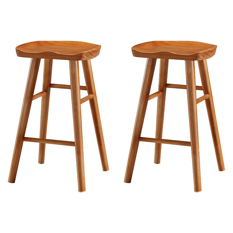 Contemporary Backless Footrest Stool Contoured Pine Solid Wood Bar Stool