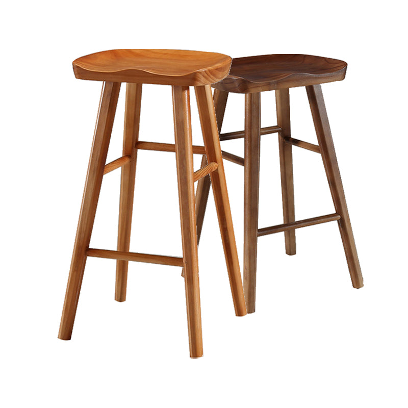 Contemporary Backless Footrest Stool Contoured Pine Solid Wood Bar Stool