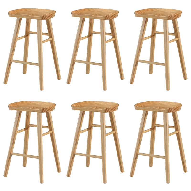 Contemporary Backless Footrest Stool Contoured Pine Solid Wood Bar Stool