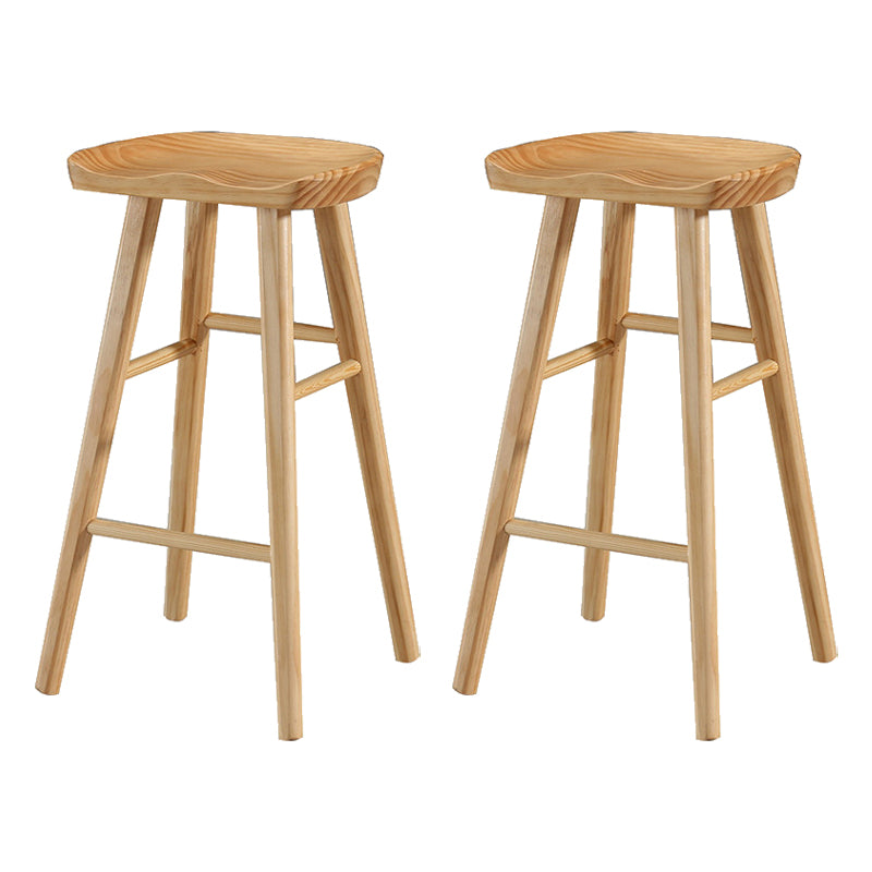 Contemporary Backless Footrest Stool Contoured Pine Solid Wood Bar Stool