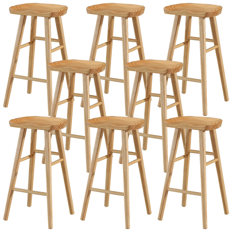Contemporary Backless Footrest Stool Contoured Pine Solid Wood Bar Stool