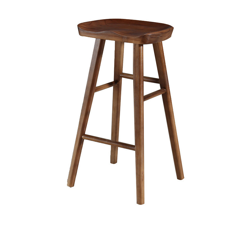 Contemporary Backless Footrest Stool Contoured Pine Solid Wood Bar Stool