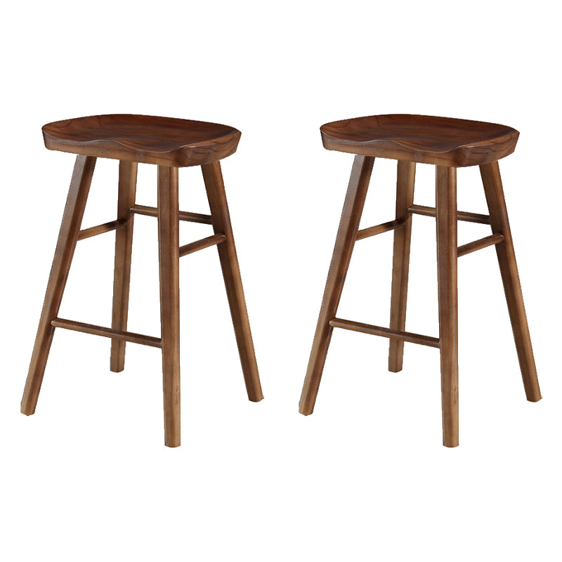 Contemporary Backless Footrest Stool Contoured Pine Solid Wood Bar Stool