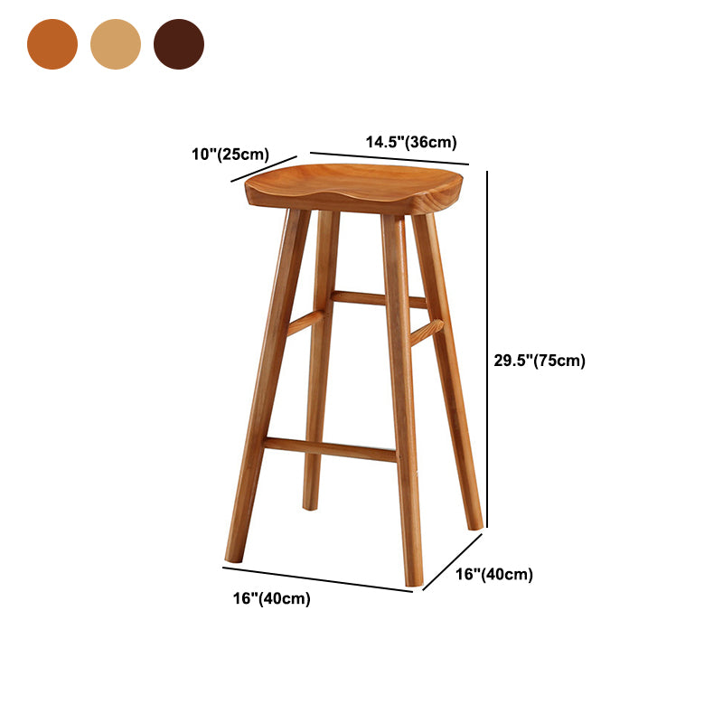 Contemporary Backless Footrest Stool Contoured Pine Solid Wood Bar Stool