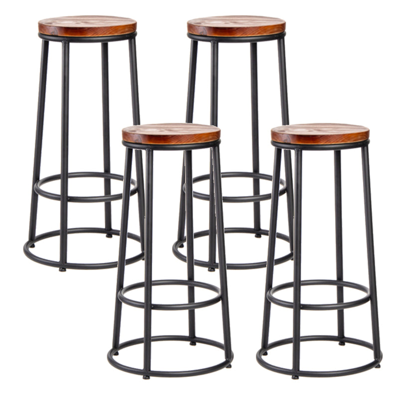 Industrial Round Bar Stools Solid Wood Black Footrest Counter Stool for Shop