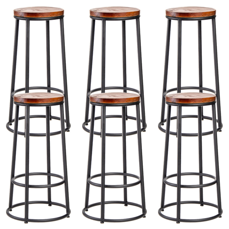 Industrial Round Bar Stools Solid Wood Black Footrest Counter Stool for Shop