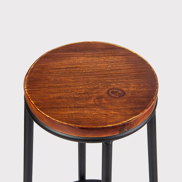 Industrial Round Bar Stools Solid Wood Black Footrest Counter Stool for Shop