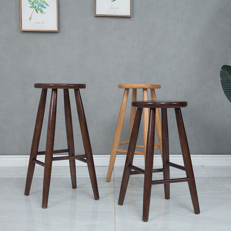 Modern Round Counter Bar Stool Wood Backless Bar Stool with Footrest