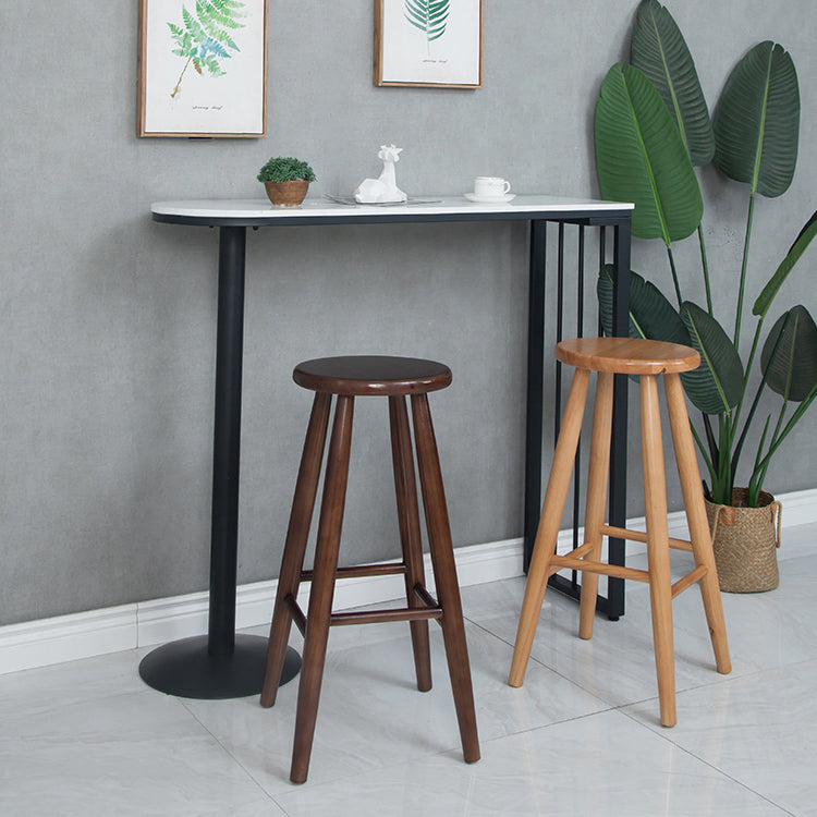 Modern Round Counter Bar Stool Wood Backless Bar Stool with Footrest