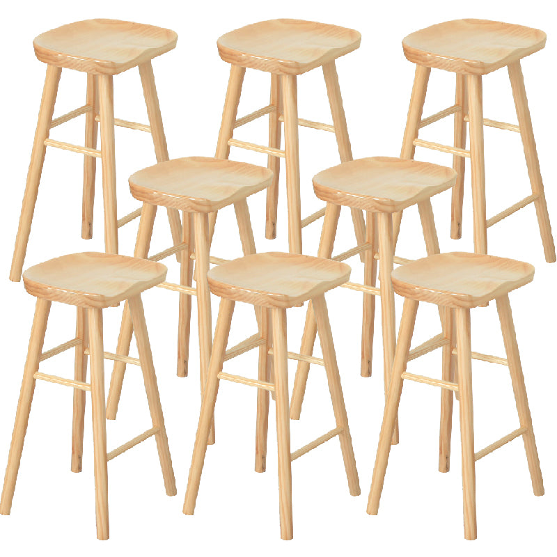 Modern Armless Backless Counter Stool Pine Wood Bar Stool with Pedal