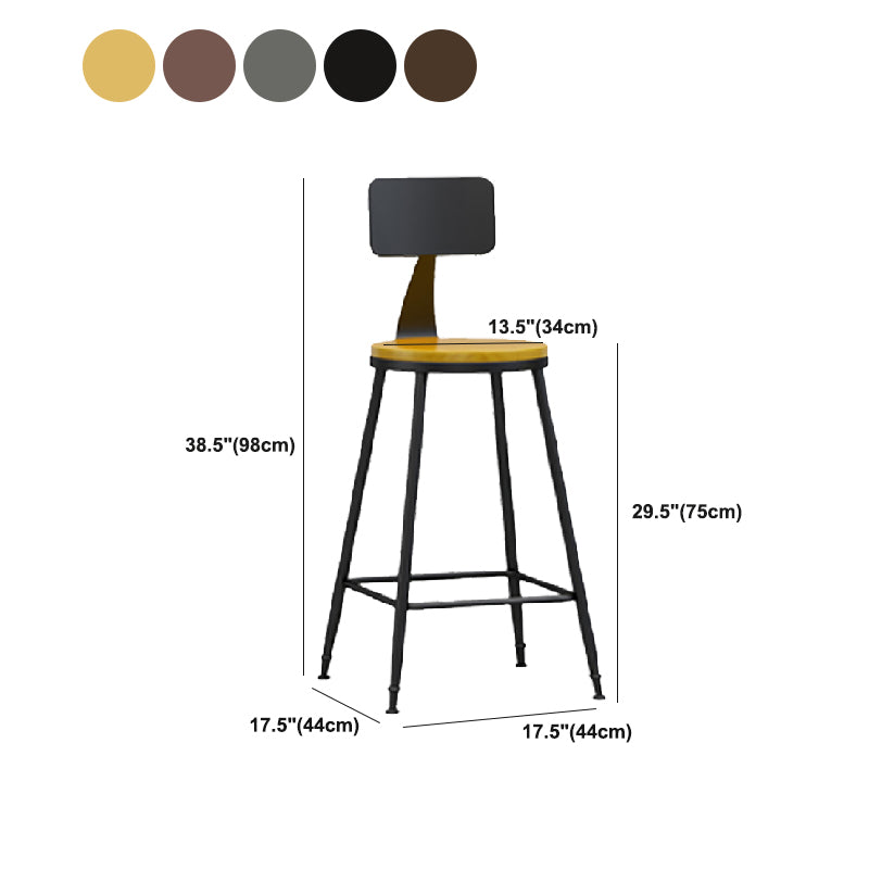 Industrial Armless Backrest Counter Stool Iron Dining Room Bar Stool with Pedal