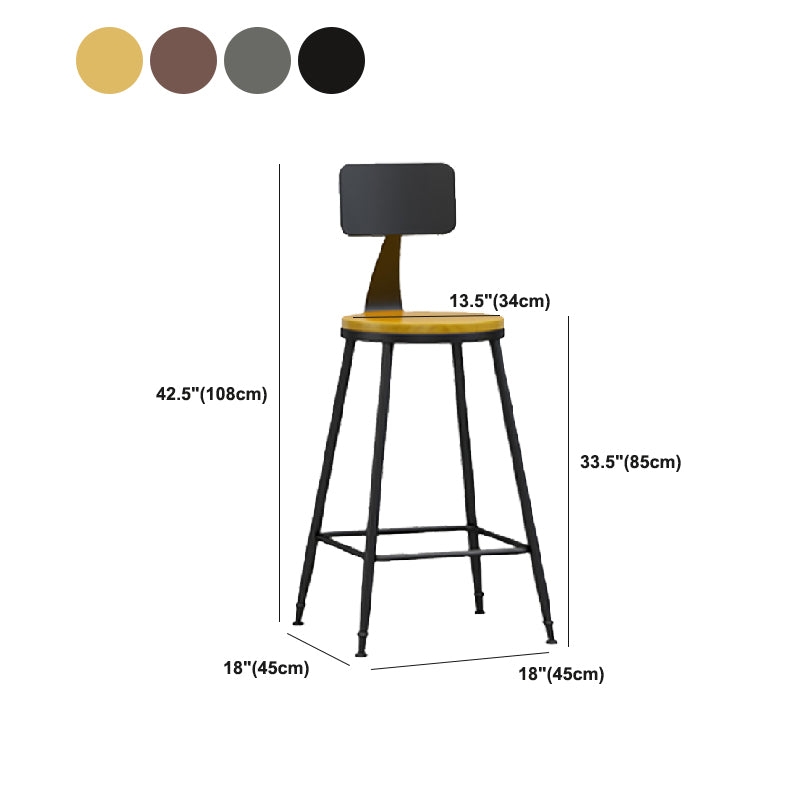 Industrial Armless Backrest Counter Stool Iron Dining Room Bar Stool with Pedal