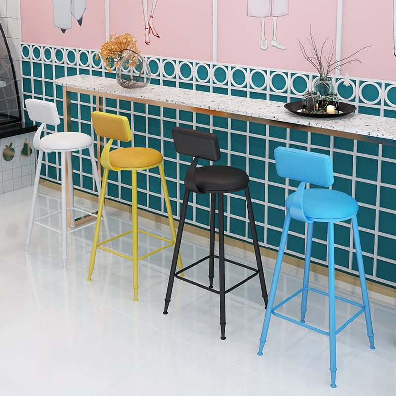 Modern Round Counter Stool Coffee Shop Leather and Metal Counter-height Stool