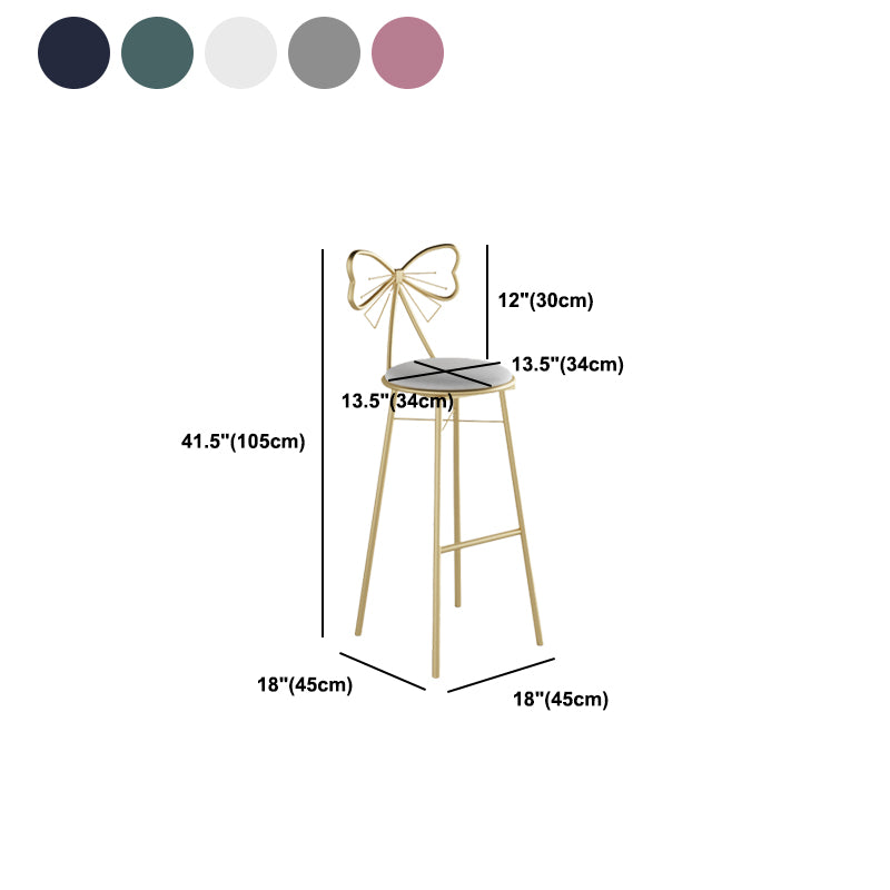 Glam Armless Backrest Counter Stool Iron Cashier Bar Stool with Cushion and Pedal