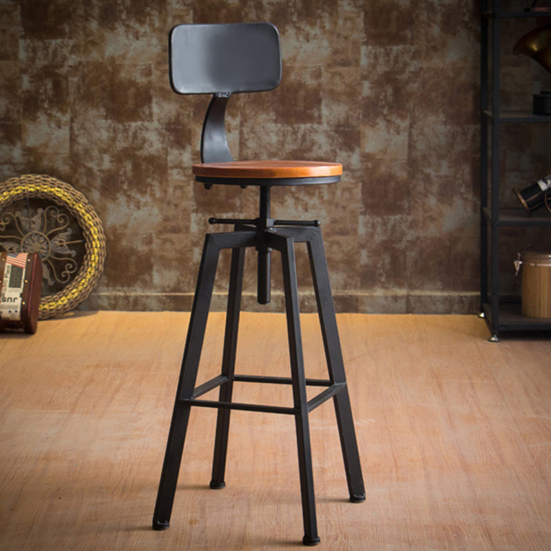 Modern Armless Counter Stool Iron Bar Stool with Wooden Seat and Pedal