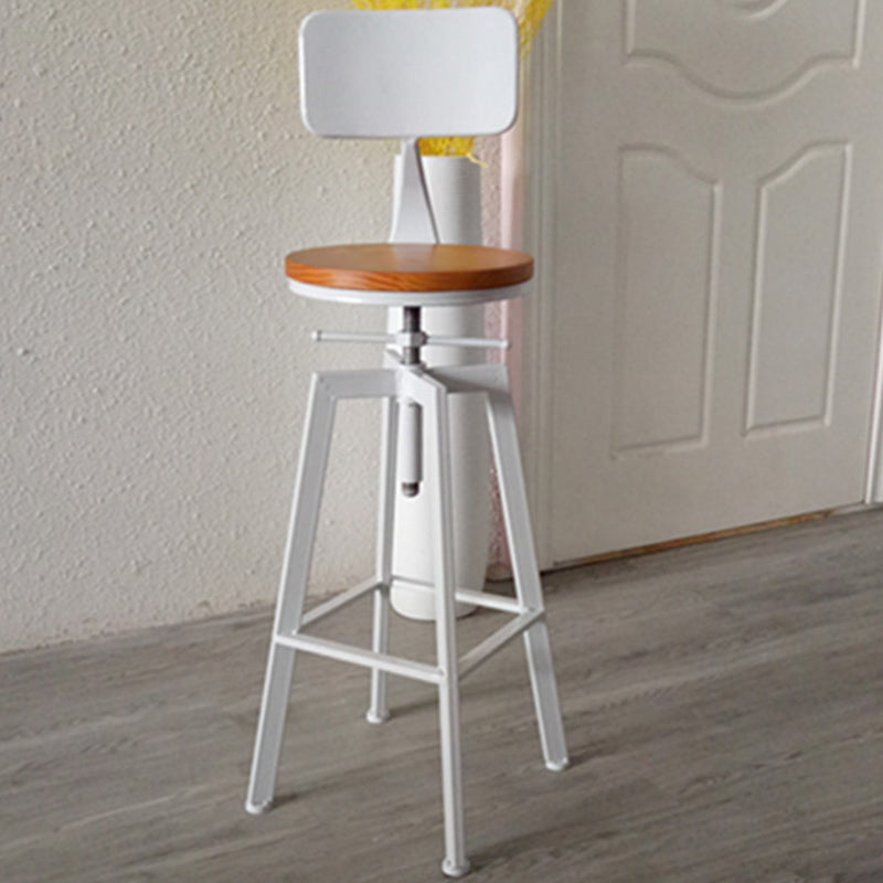 Modern Armless Counter Stool Iron Bar Stool with Wooden Seat and Pedal
