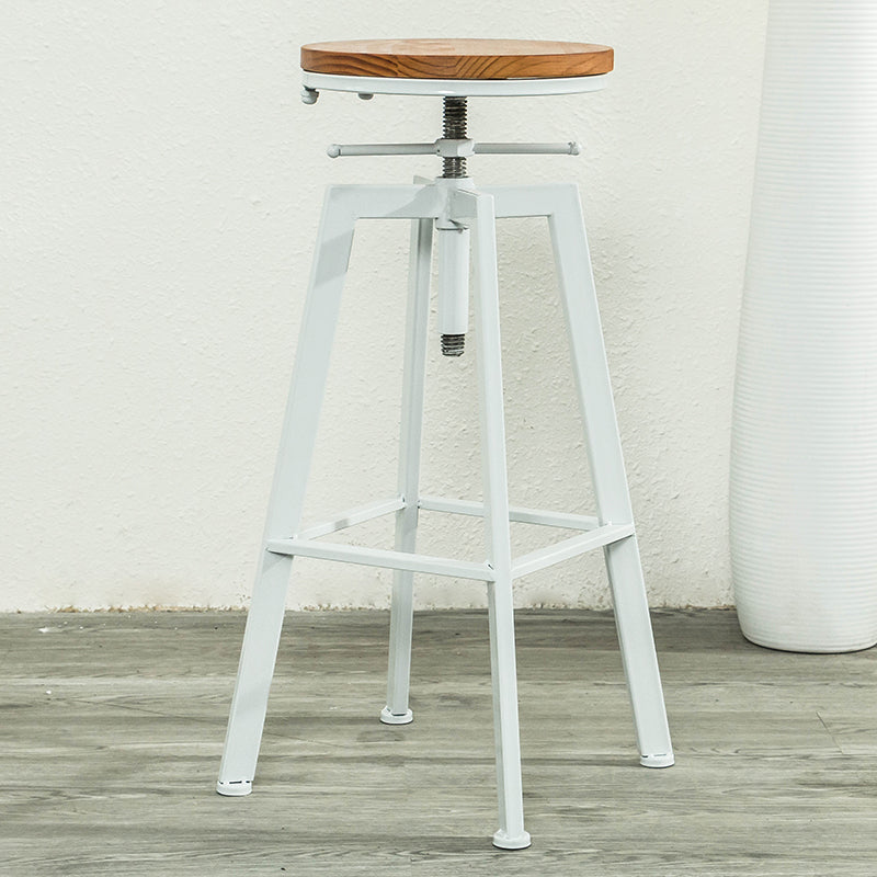 Modern Armless Counter Stool Iron Bar Stool with Wooden Seat and Pedal