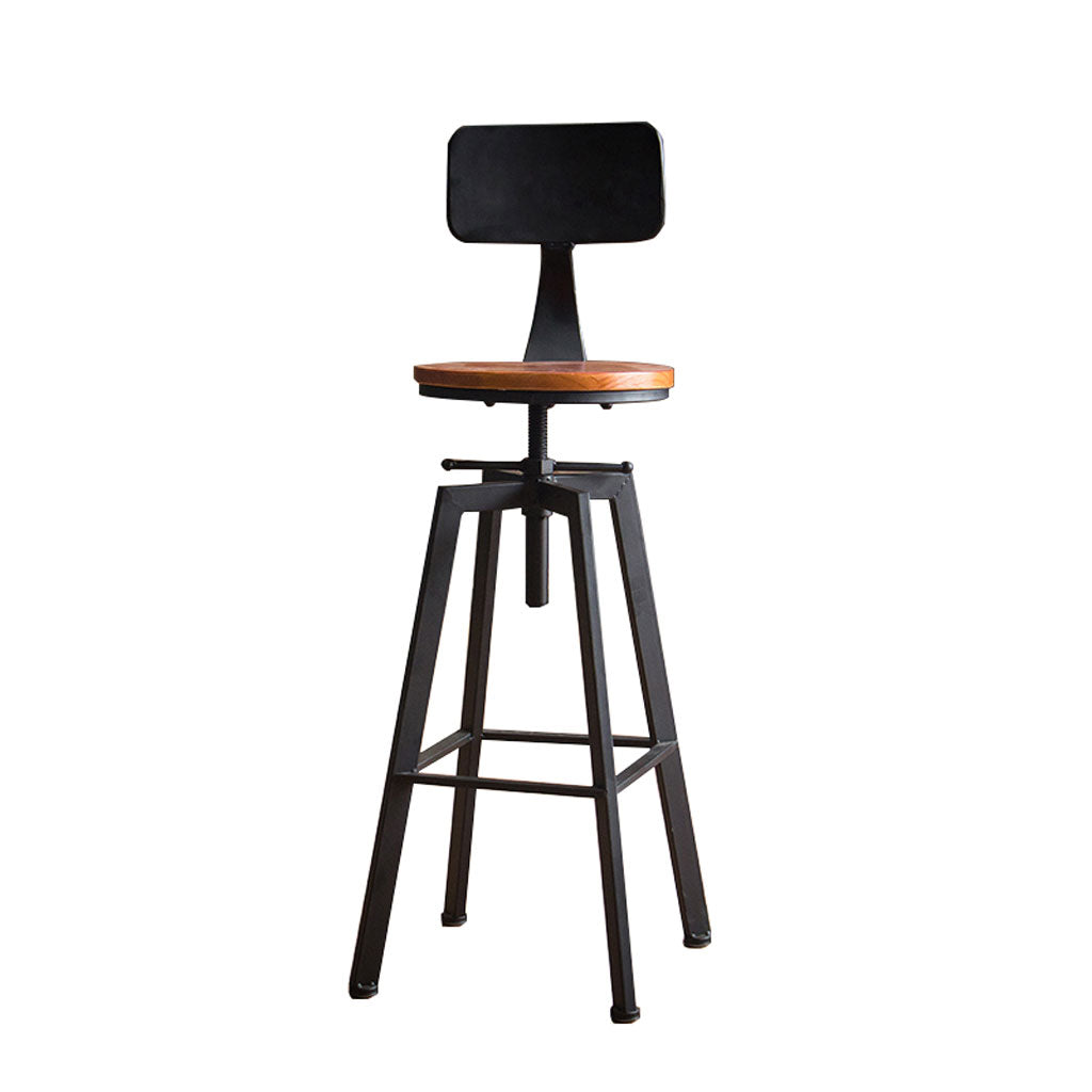 Modern Armless Counter Stool Iron Bar Stool with Wooden Seat and Pedal