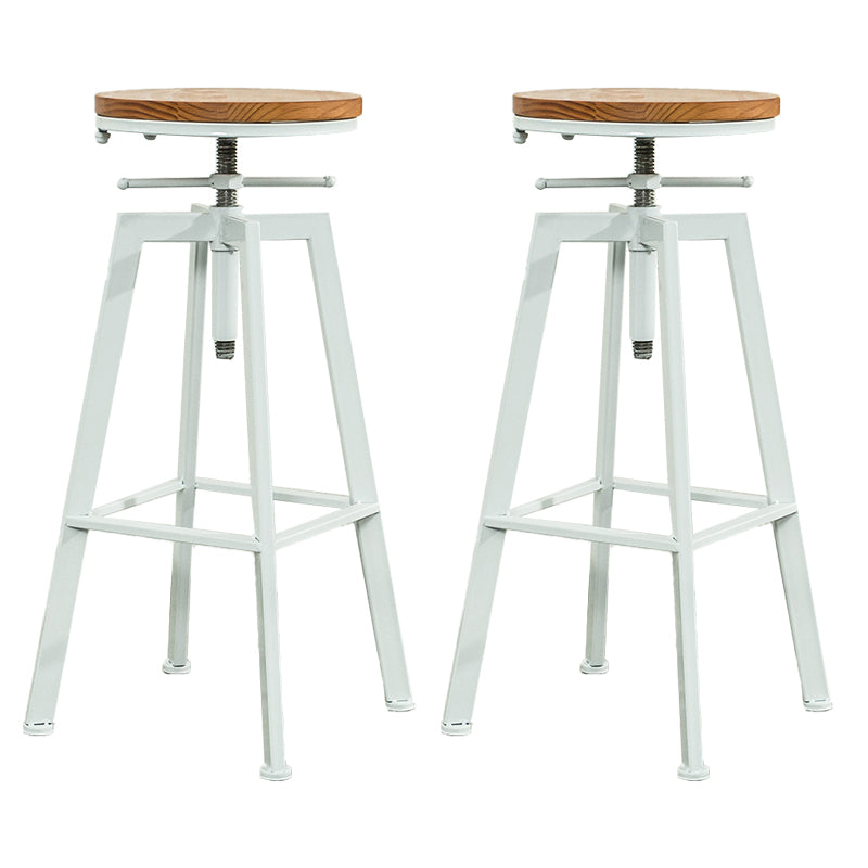 Modern Armless Counter Stool Iron Bar Stool with Wooden Seat and Pedal