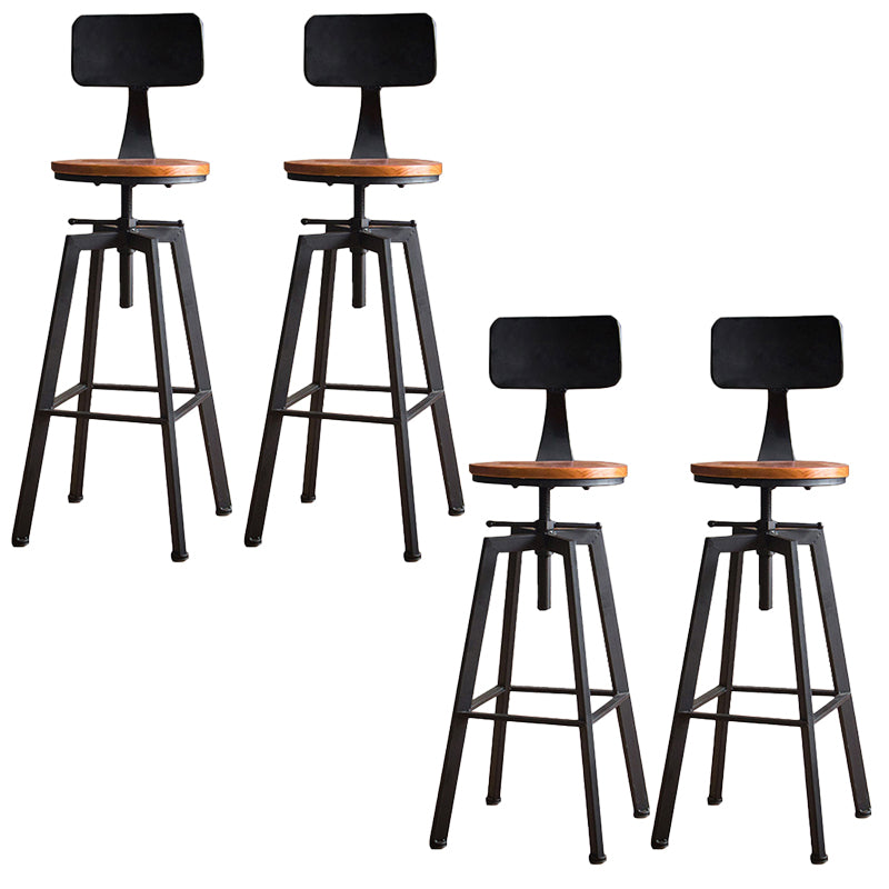 Modern Armless Counter Stool Iron Bar Stool with Wooden Seat and Pedal
