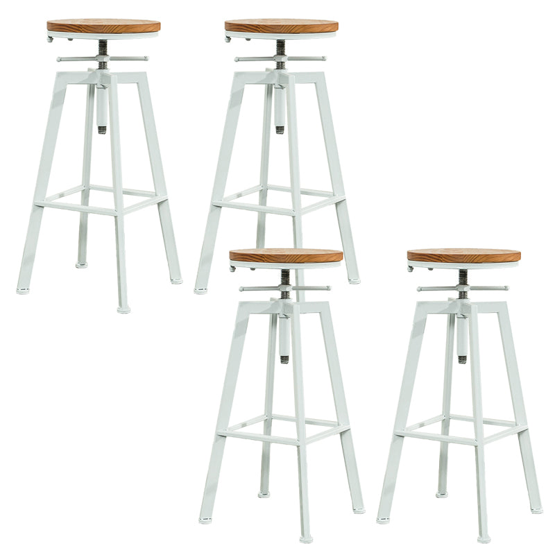 Modern Armless Counter Stool Iron Bar Stool with Wooden Seat and Pedal