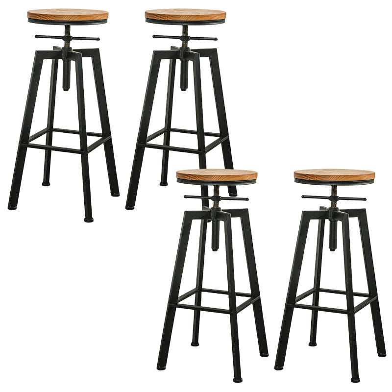 Modern Armless Counter Stool Iron Bar Stool with Wooden Seat and Pedal