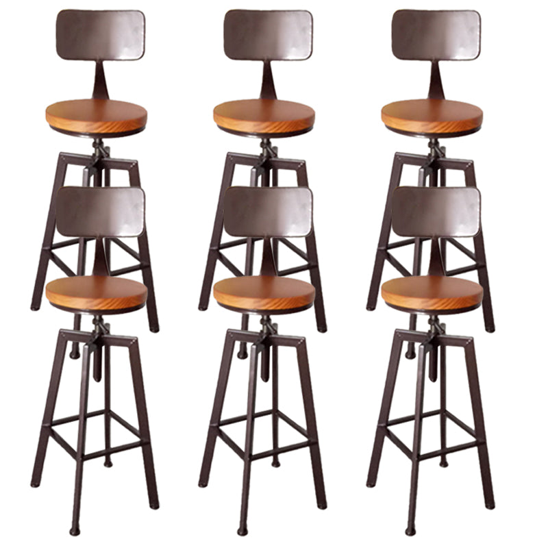 Modern Armless Counter Stool Iron Bar Stool with Wooden Seat and Pedal