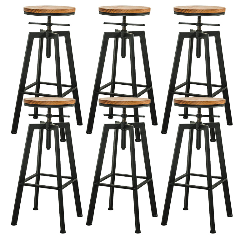 Modern Armless Counter Stool Iron Bar Stool with Wooden Seat and Pedal
