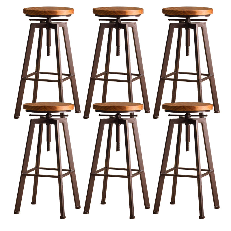 Modern Armless Counter Stool Iron Bar Stool with Wooden Seat and Pedal
