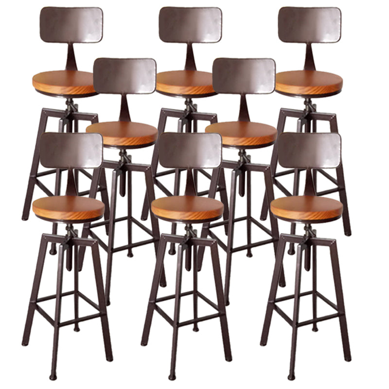 Modern Armless Counter Stool Iron Bar Stool with Wooden Seat and Pedal