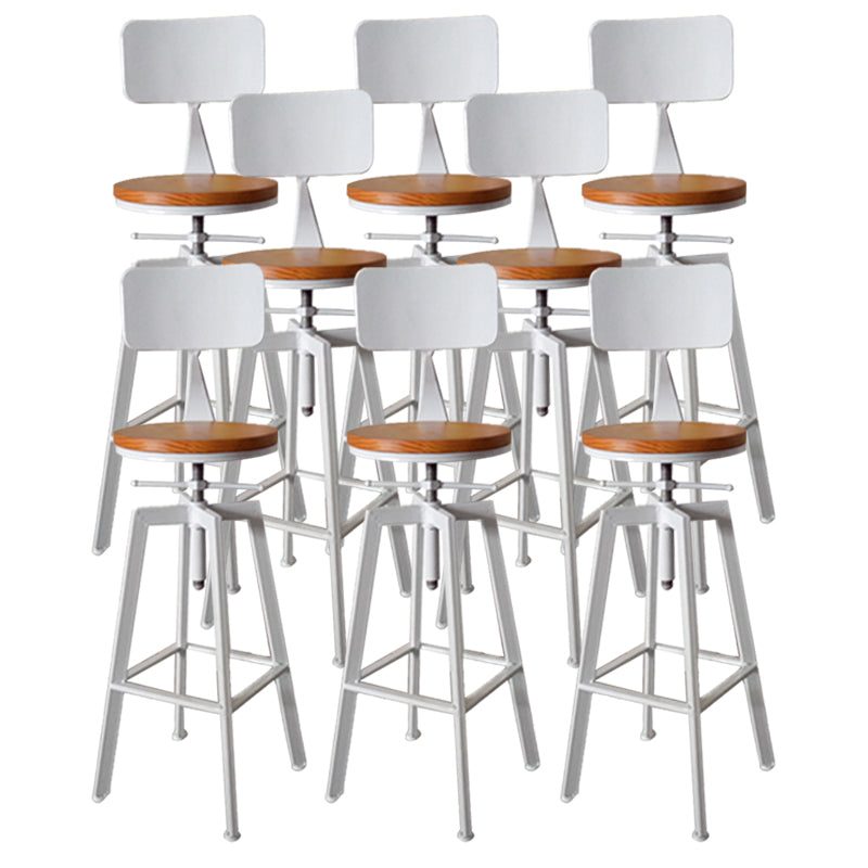 Modern Armless Counter Stool Iron Bar Stool with Wooden Seat and Pedal