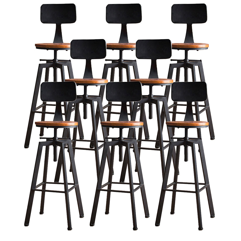 Modern Armless Counter Stool Iron Bar Stool with Wooden Seat and Pedal