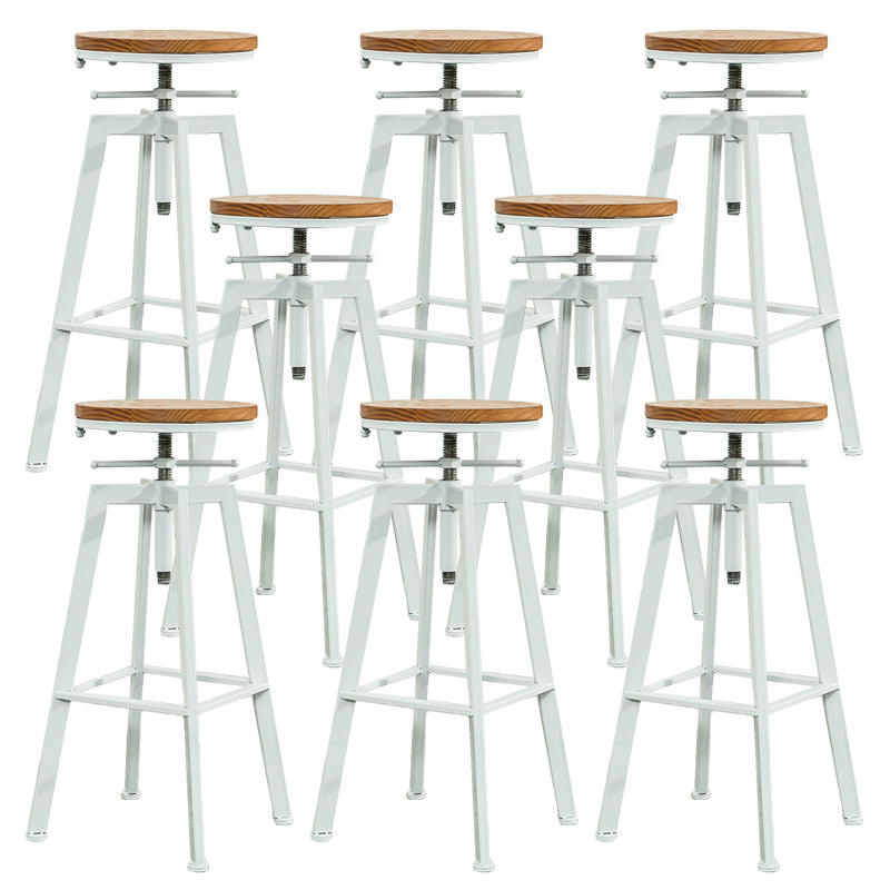 Modern Armless Counter Stool Iron Bar Stool with Wooden Seat and Pedal