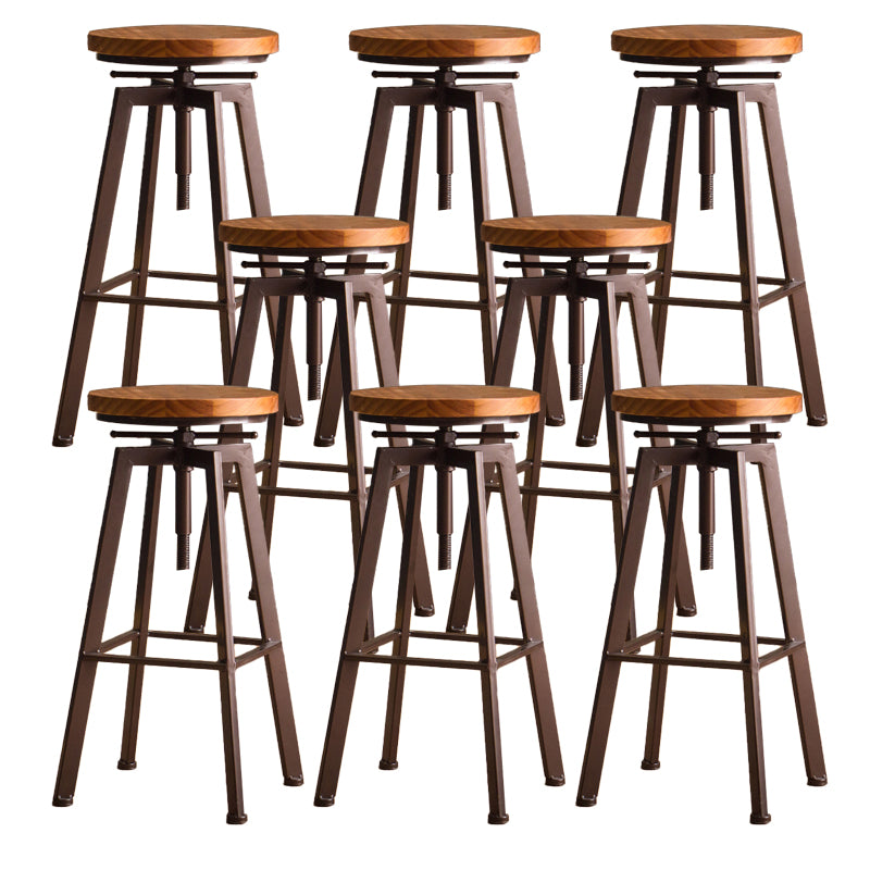 Modern Armless Counter Stool Iron Bar Stool with Wooden Seat and Pedal