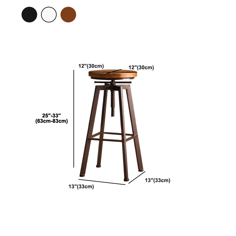Modern Armless Counter Stool Iron Bar Stool with Wooden Seat and Pedal