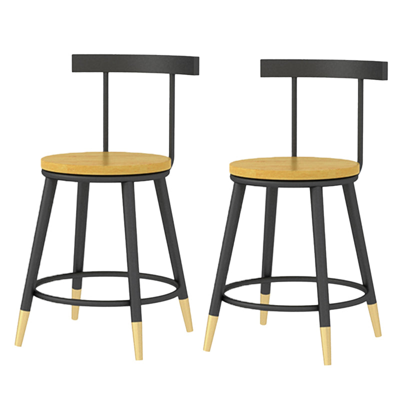 Modern Armless Backrest Counter Stool Iron Bar Stool with Wooden Seat and Pedal