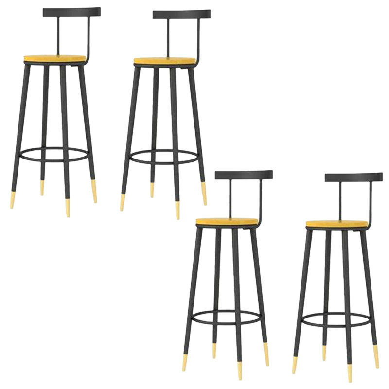 Modern Armless Backrest Counter Stool Iron Bar Stool with Wooden Seat and Pedal