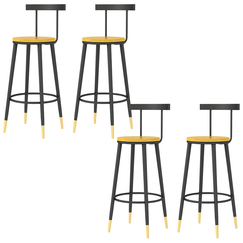 Modern Armless Backrest Counter Stool Iron Bar Stool with Wooden Seat and Pedal