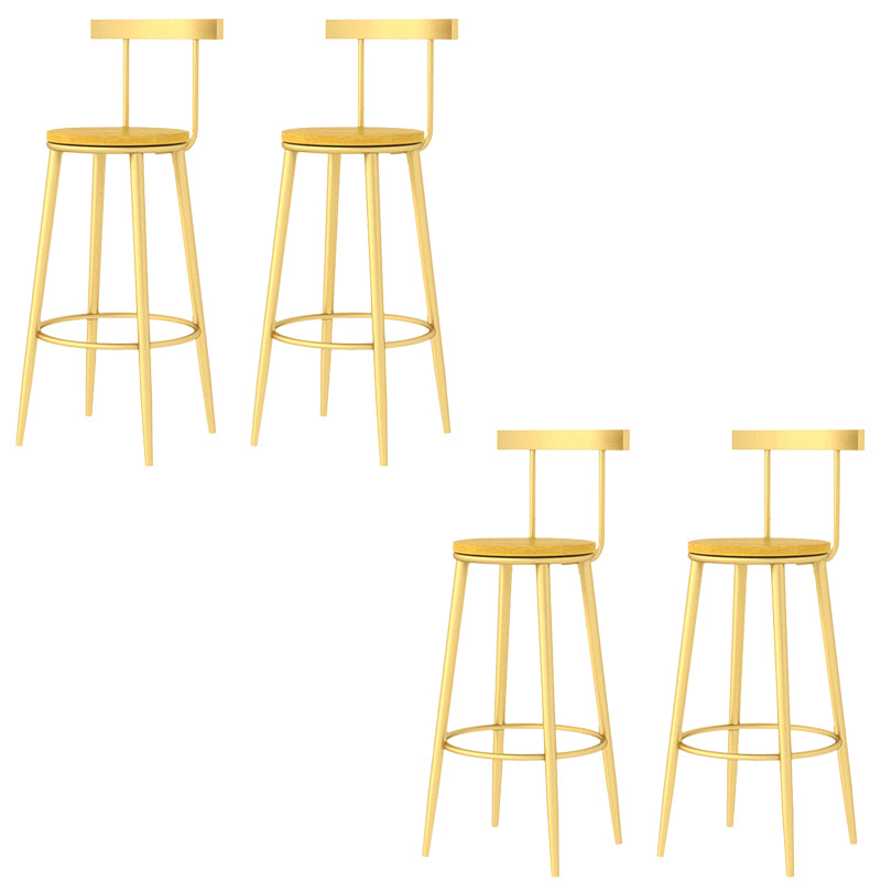 Modern Armless Backrest Counter Stool Iron Bar Stool with Wooden Seat and Pedal