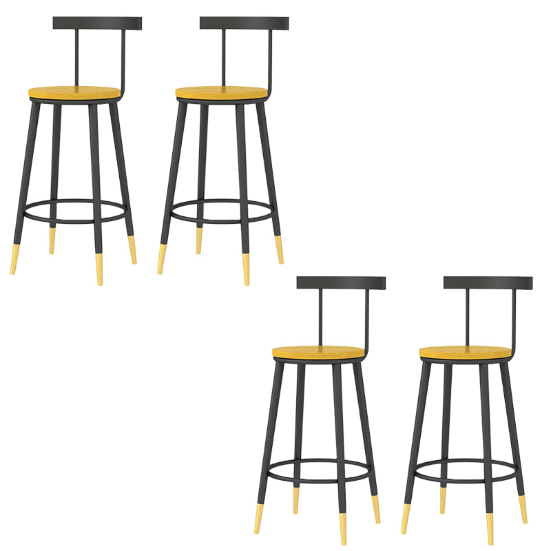 Modern Armless Backrest Counter Stool Iron Bar Stool with Wooden Seat and Pedal