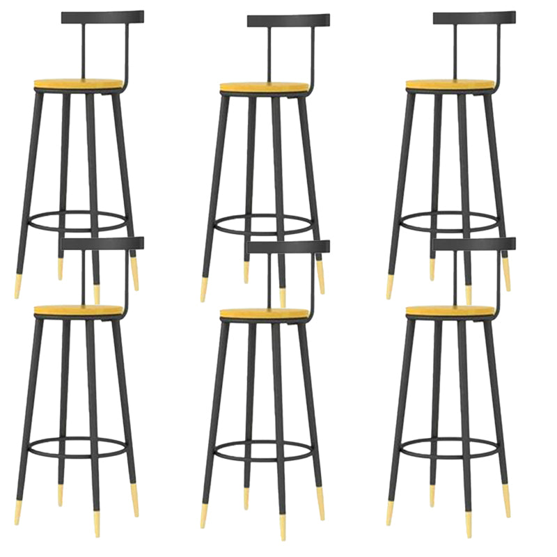 Modern Armless Backrest Counter Stool Iron Bar Stool with Wooden Seat and Pedal