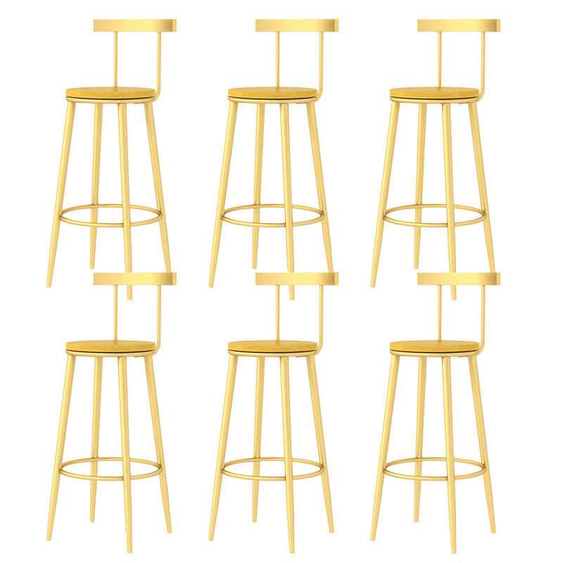 Modern Armless Backrest Counter Stool Iron Bar Stool with Wooden Seat and Pedal