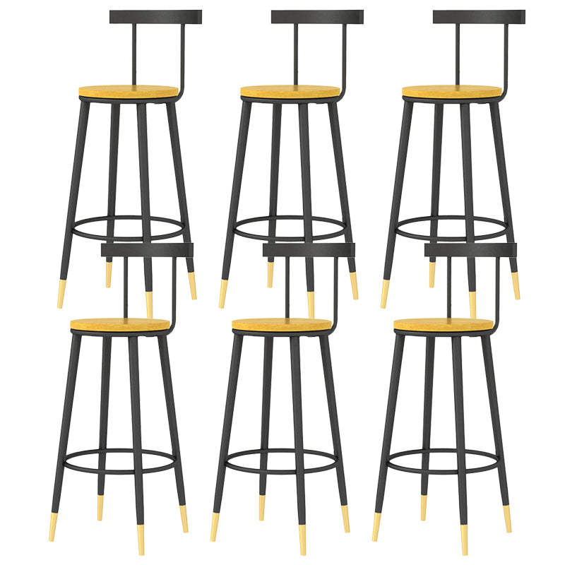 Modern Armless Backrest Counter Stool Iron Bar Stool with Wooden Seat and Pedal