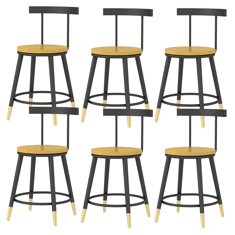Modern Armless Backrest Counter Stool Iron Bar Stool with Wooden Seat and Pedal