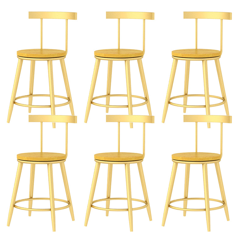 Modern Armless Backrest Counter Stool Iron Bar Stool with Wooden Seat and Pedal