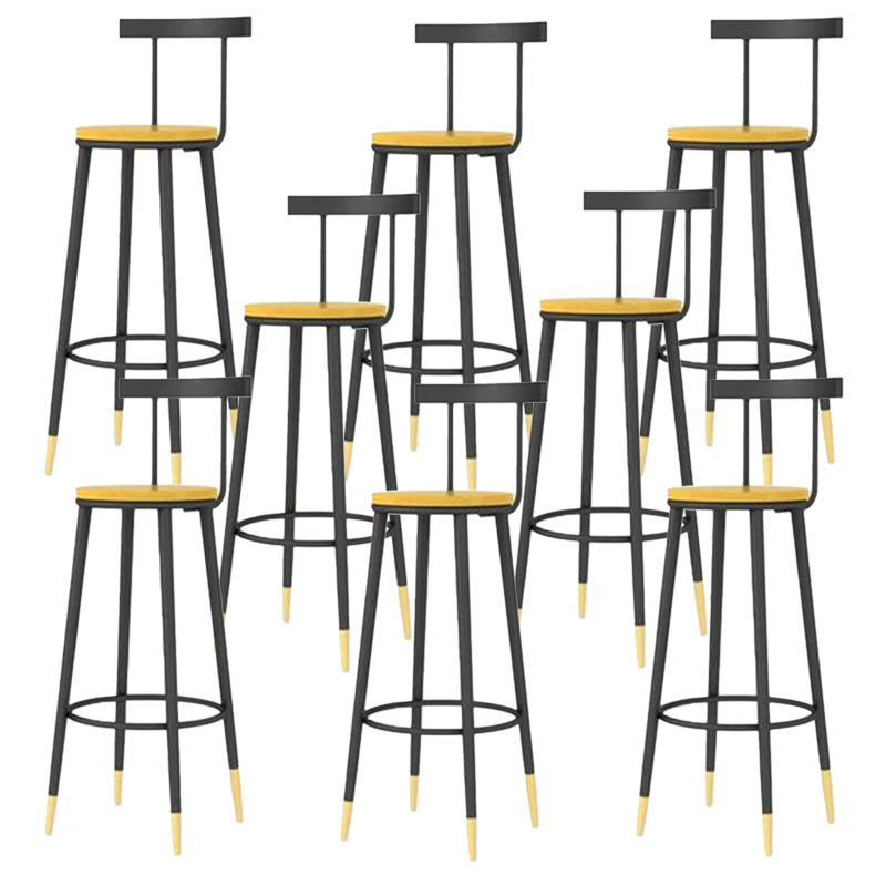 Modern Armless Backrest Counter Stool Iron Bar Stool with Wooden Seat and Pedal