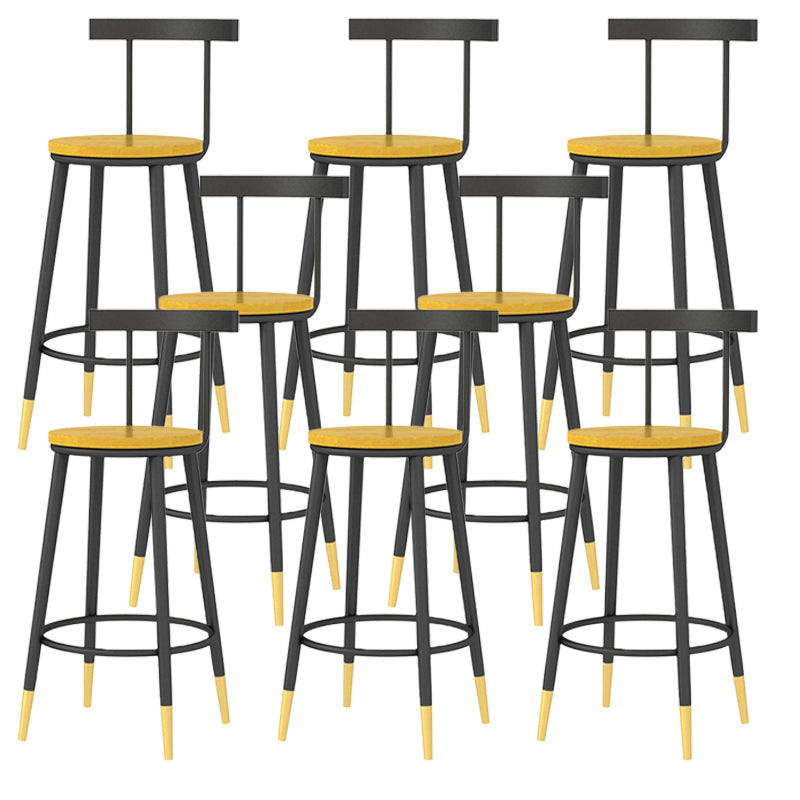 Modern Armless Backrest Counter Stool Iron Bar Stool with Wooden Seat and Pedal