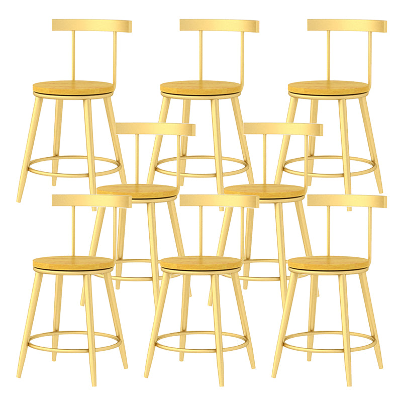 Modern Armless Backrest Counter Stool Iron Bar Stool with Wooden Seat and Pedal