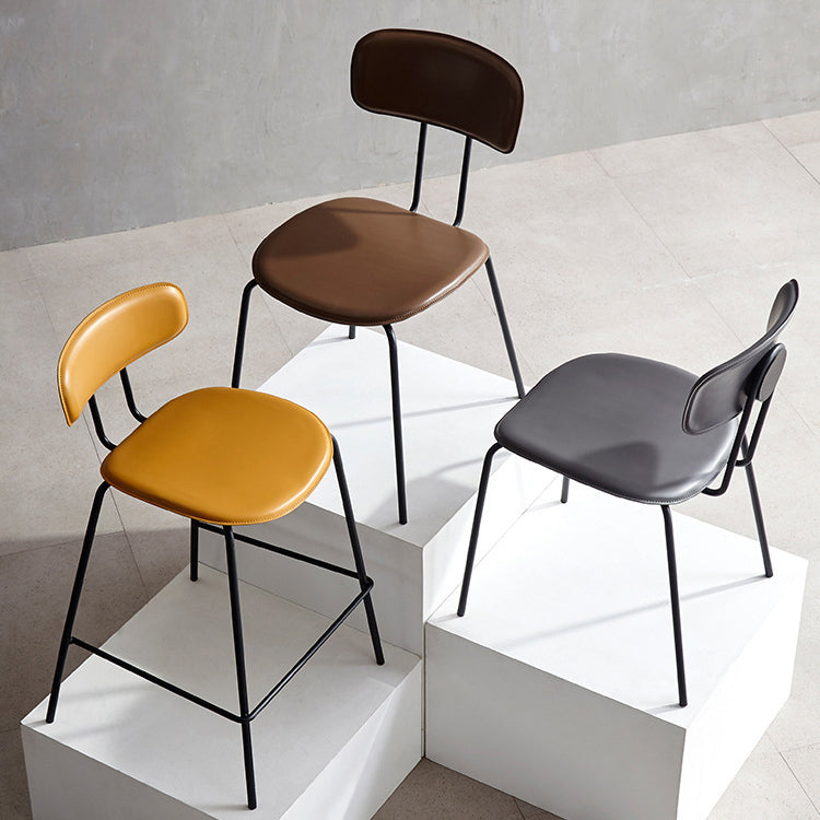 Matte Finish Leather Barstool Nordic Style Coffee Shop Low Back Stool