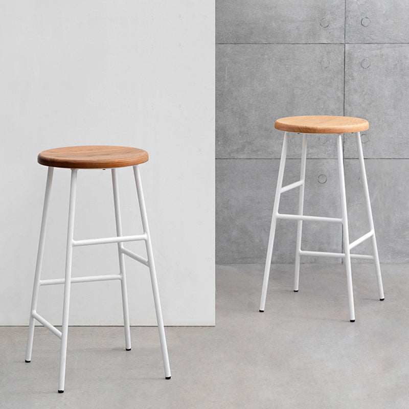 Modern Solid Wood Counter-height Stool Footrest Coffee Shop Round Bar Stools